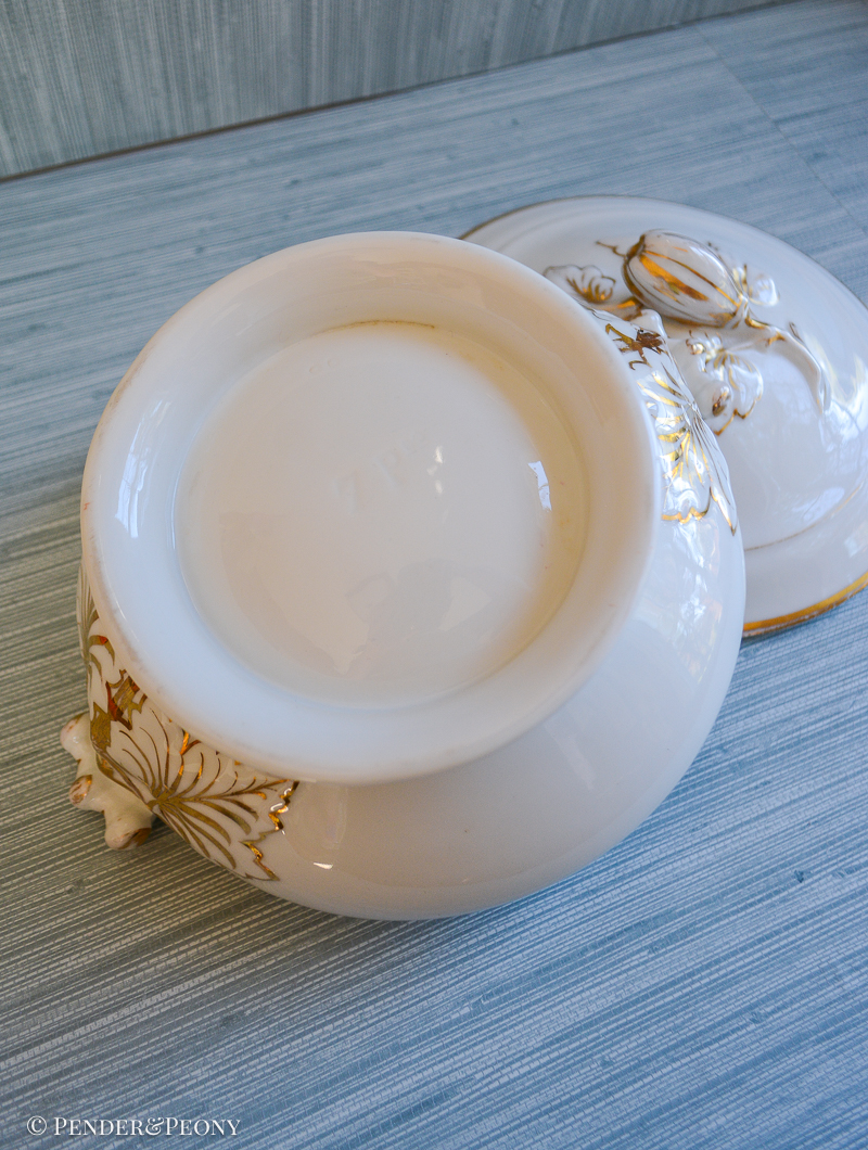 Antique Limoges Round Tureen, White & Gilt - Image 7