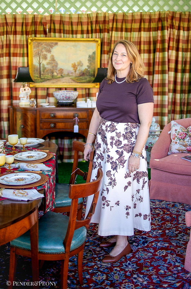Katherine posing in design tent for Clinch River Antiques Festival