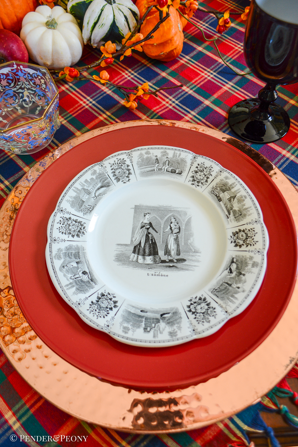 Creil et Montereau LeBeuf Milliet Courting Plates, Black Transferware