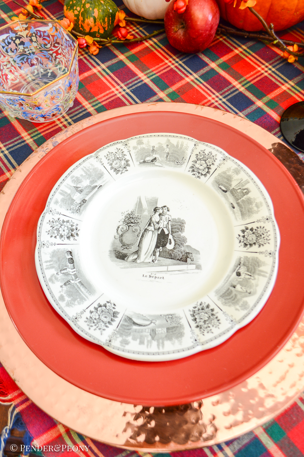Creil et Montereau LeBeuf Milliet Courting Plates, Black Transferware
