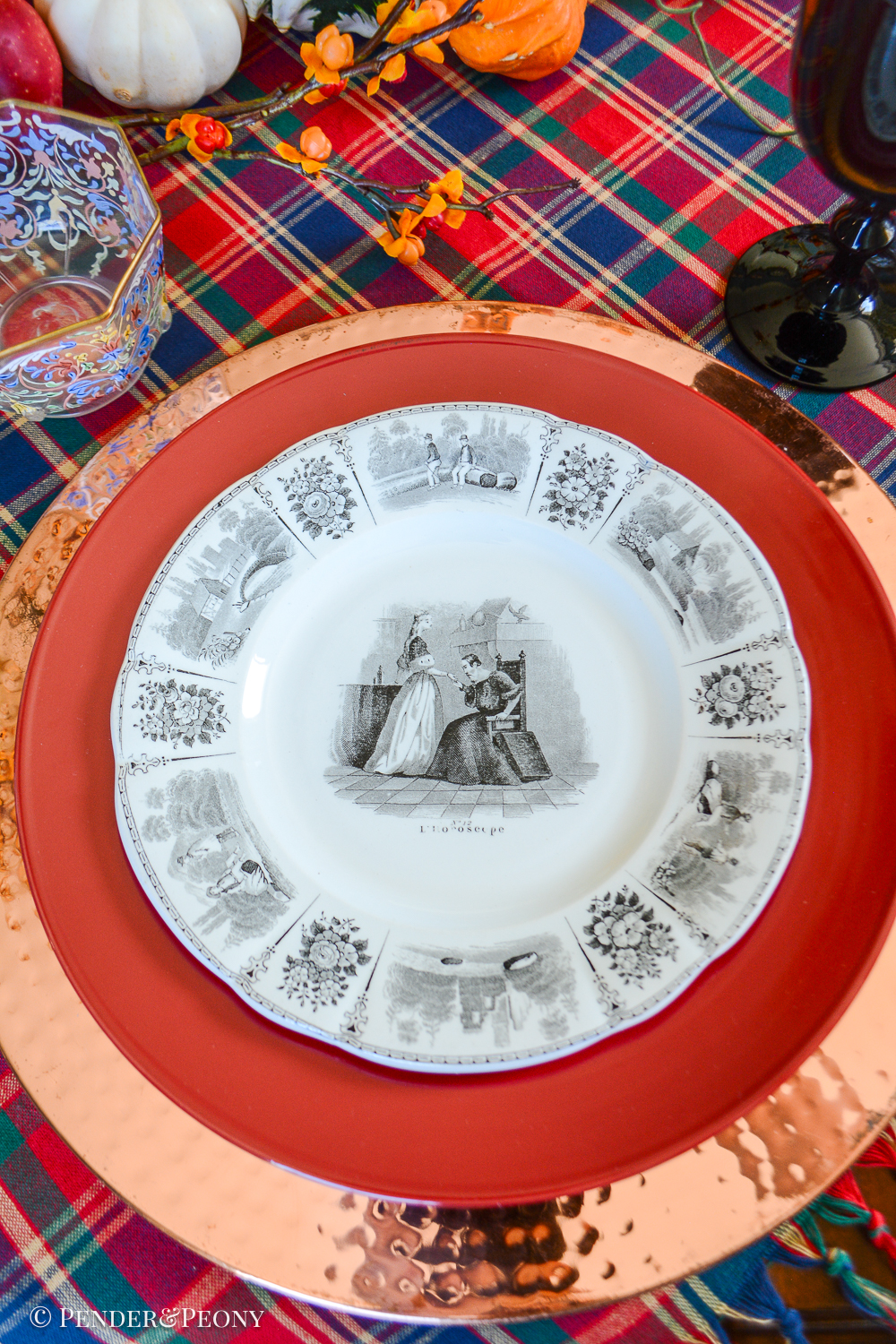 Creil et Montereau LeBeuf Milliet Courting Plates, Black Transferware