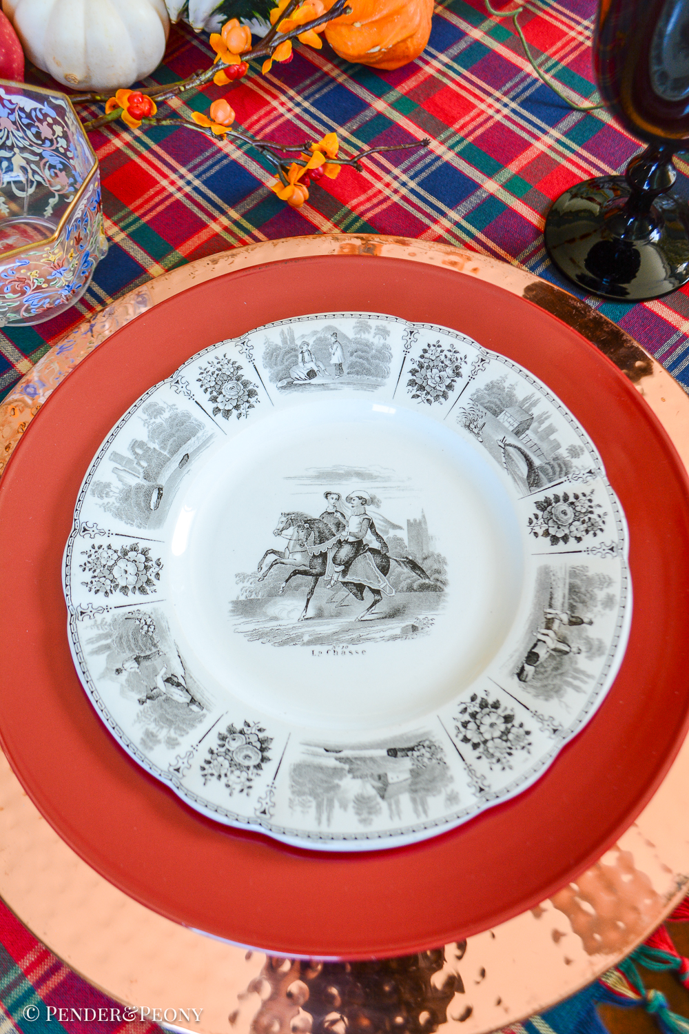 Creil et Montereau LeBeuf Milliet Courting Plates, Black Transferware