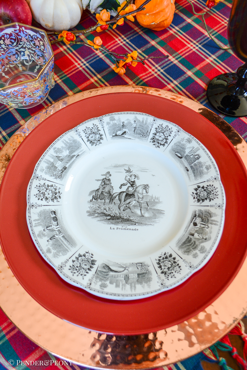 Creil et Montereau Le Boeuf Milliet Courting Plates, Black Transferware