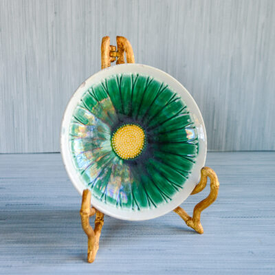 Etruscan Majolica, Griffin Smith & Hill green flower dish