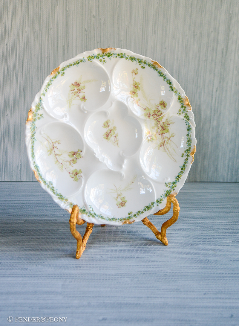 Haviland Limoges Green Floral Oyster Plate