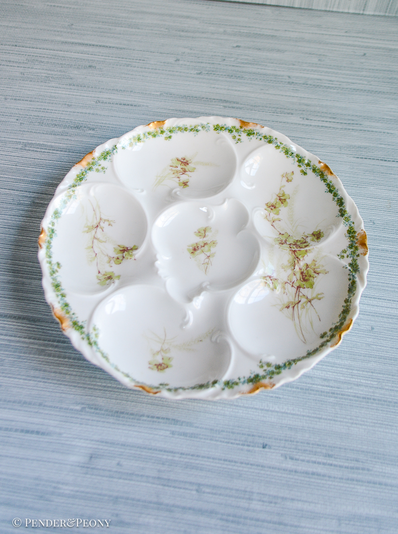 Haviland Limoges Green Floral Oyster Plate