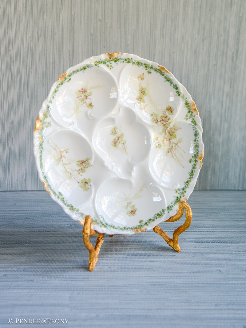 Haviland Limoges Green Floral Oyster Plate