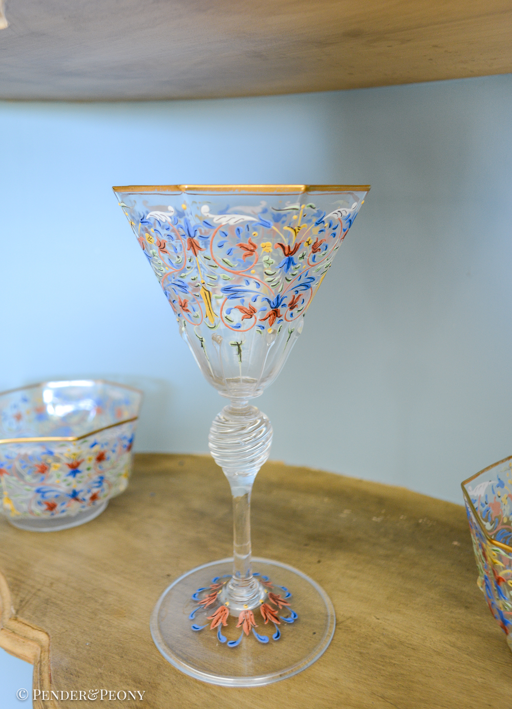 Salviati Moser Venetian enameled glass in colorful foliate design