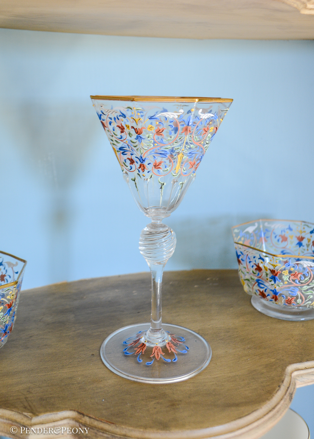 Salviati Moser Venetian enameled glass in colorful foliate design