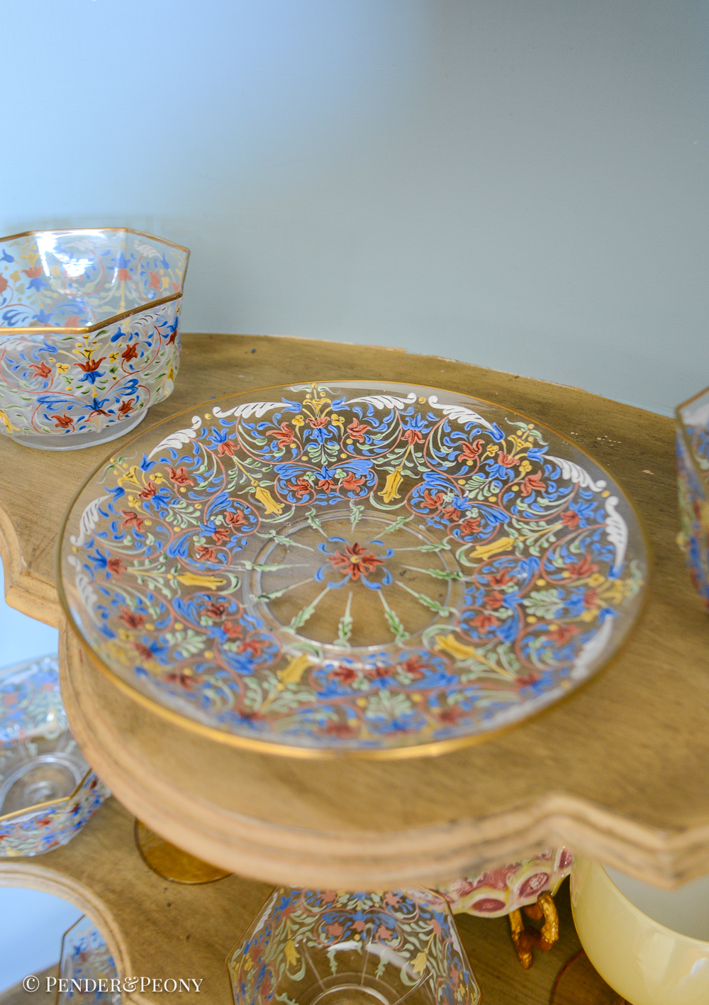 Salviati Moser Venetian enameled glass in colorful foliate design