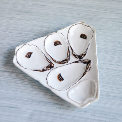 Trompe l'oeil oyster plate. Circa late 1800s, unmarked, probably French. Size: 7.5”L x 6.75”W.