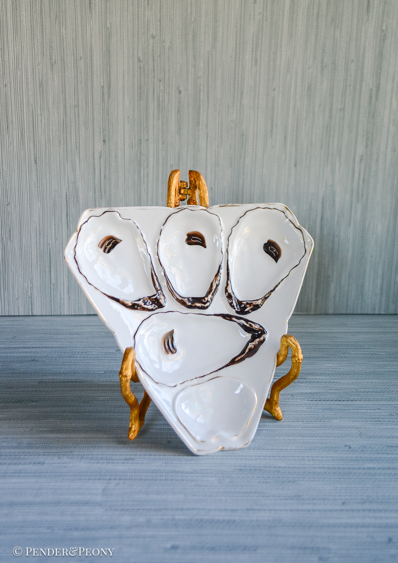 Trompe l'oeil oyster plate. Circa late 1800s, unmarked, probably French. Size: 7.5”L x 6.75”W.