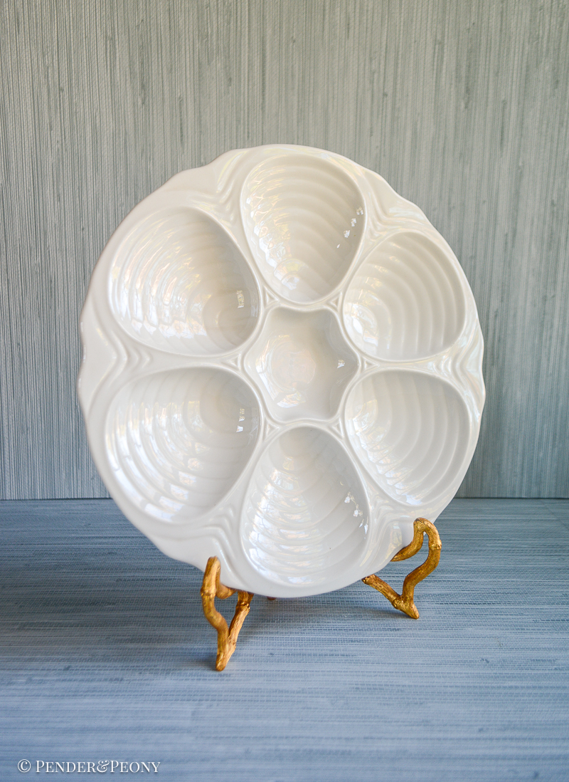 American made oyster plate in white. Marked 1151. Size: 10.5”D