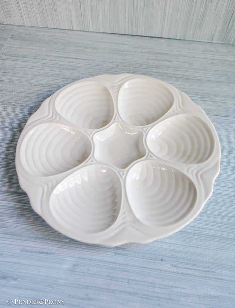American made oyster plate in white. Marked 1151. Size: 10.5”D