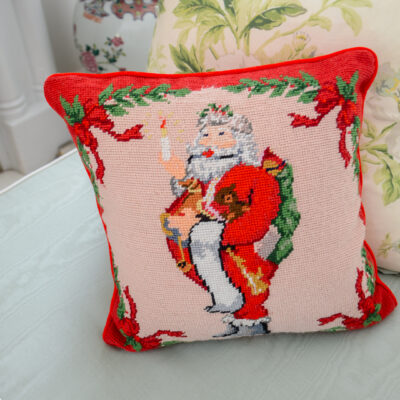Vintage Santa needlepoint pillow