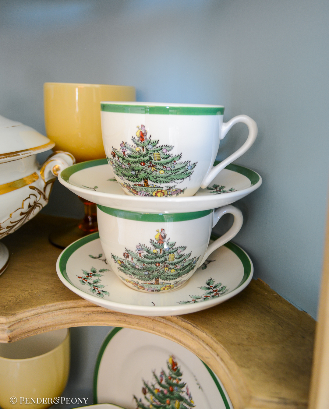 vintage Spode Christmas tree teacups