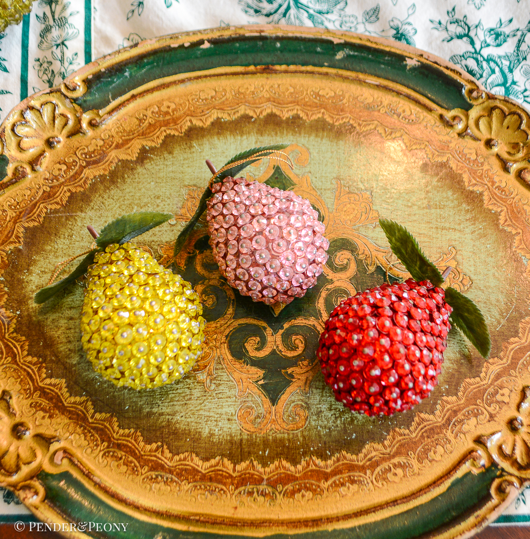 Set of 3 vintage beaded pears