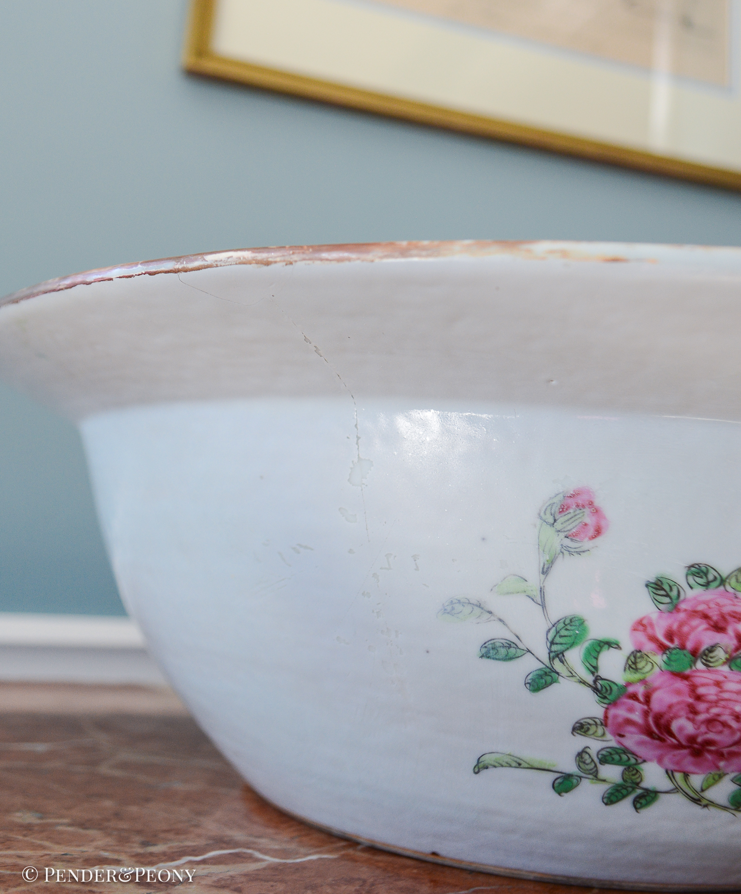 16" Antique Rose Medallion Basin - Image 10