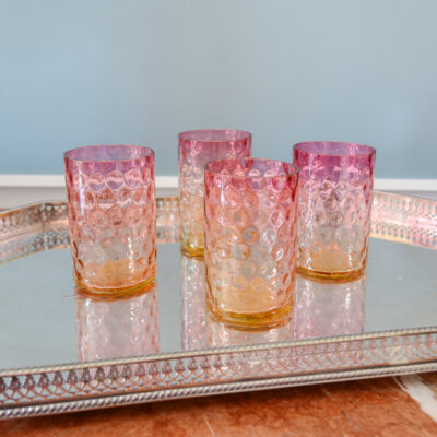 Victorian Amberina tumblers in pink and gold