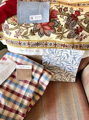 Family room design fabrics with Sherrill chair