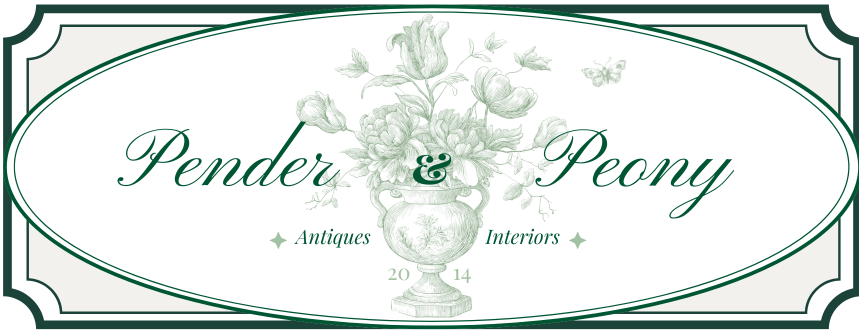 Pender and Peony logo banner: Storied decor for inspired living
