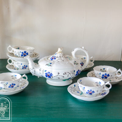 Blue Floral Hand Painted Partial Tea Set - English, likely soft-paste