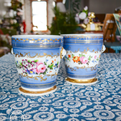blue Louis Philippe Paris Porcelain cachepot with hand painted florals