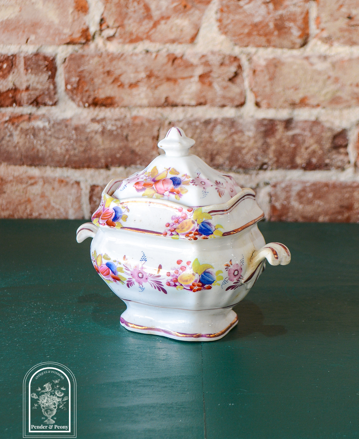 Pink Copper Lustre Covered Sugar with Floral Design