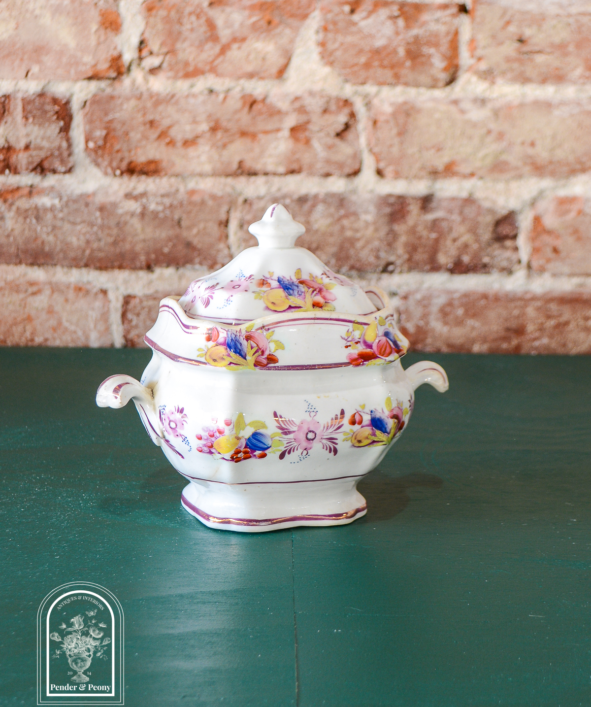 Pink Copper Lustre Covered Sugar with Floral Design