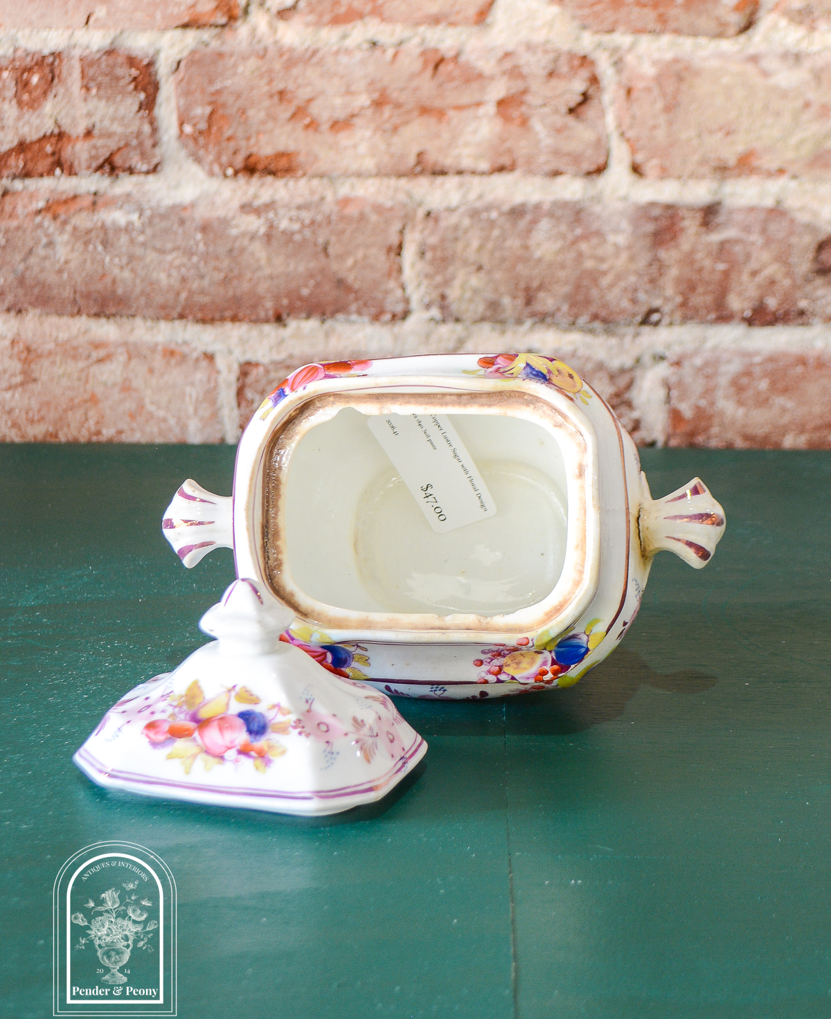 Pink Copper Lustre Covered Sugar with Floral Design