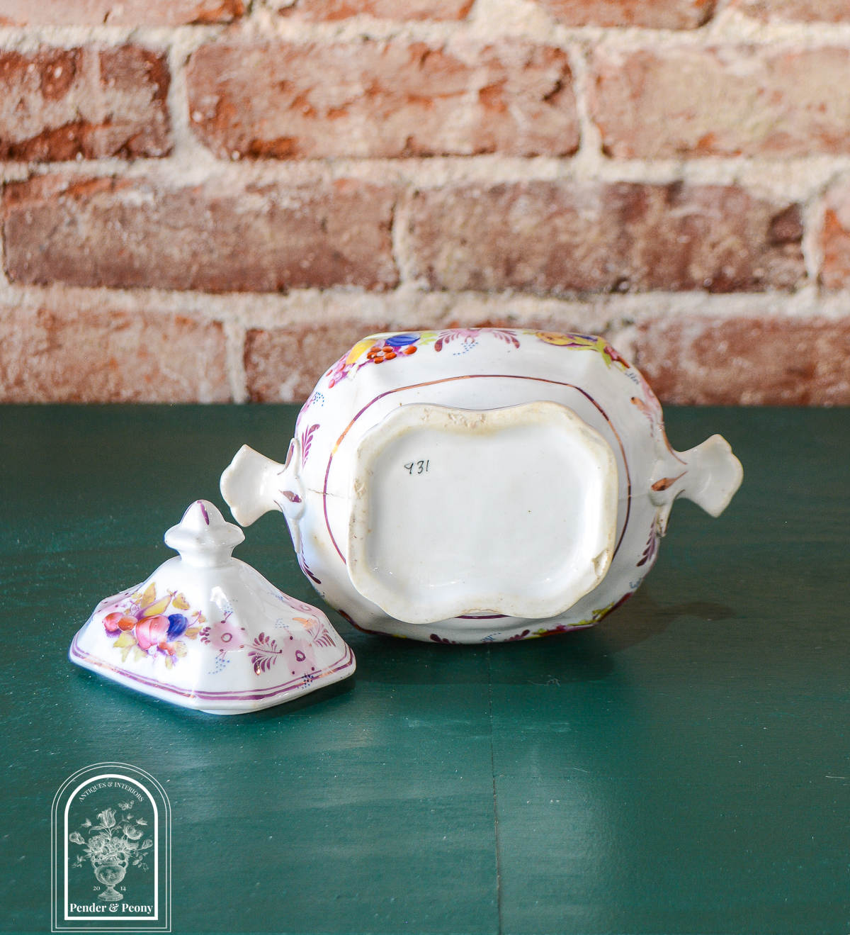 Pink Copper Lustre Covered Sugar with Floral Design - Image 4