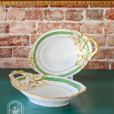 Vieux Paris or Old Paris Leaf Dishes with Green Band