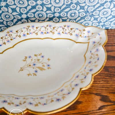 Worcester Footed Lozenge Dish, Cornflower Tendrils