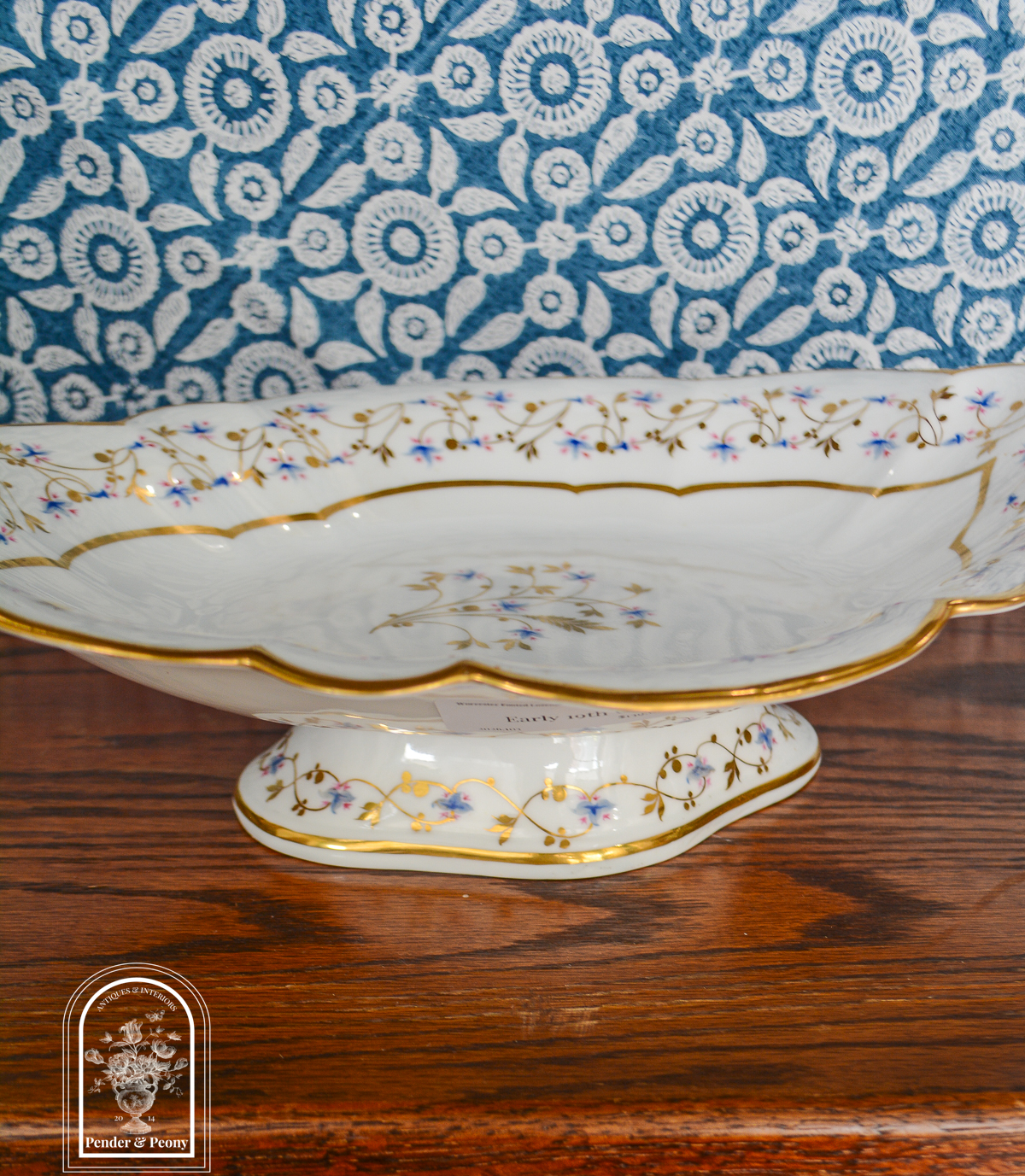 Worcester Footed Lozenge Dish, Cornflower Tendrils