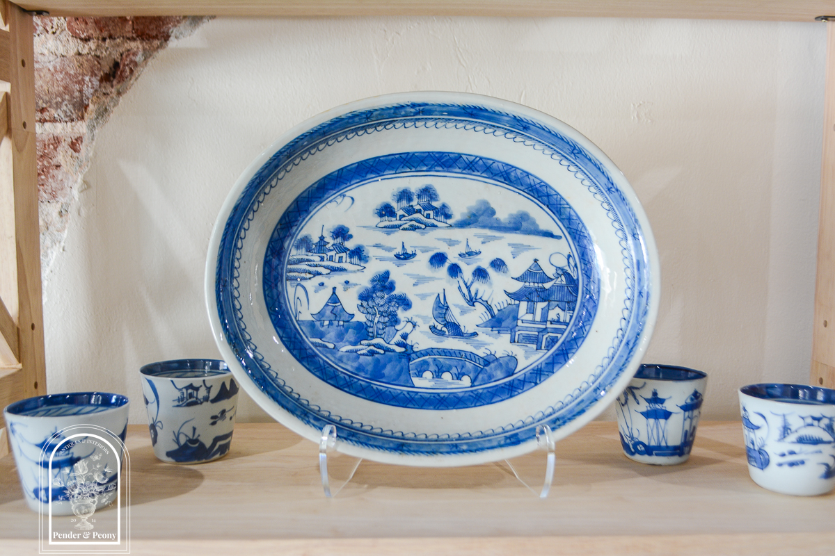 Blue Canton oval serving platter