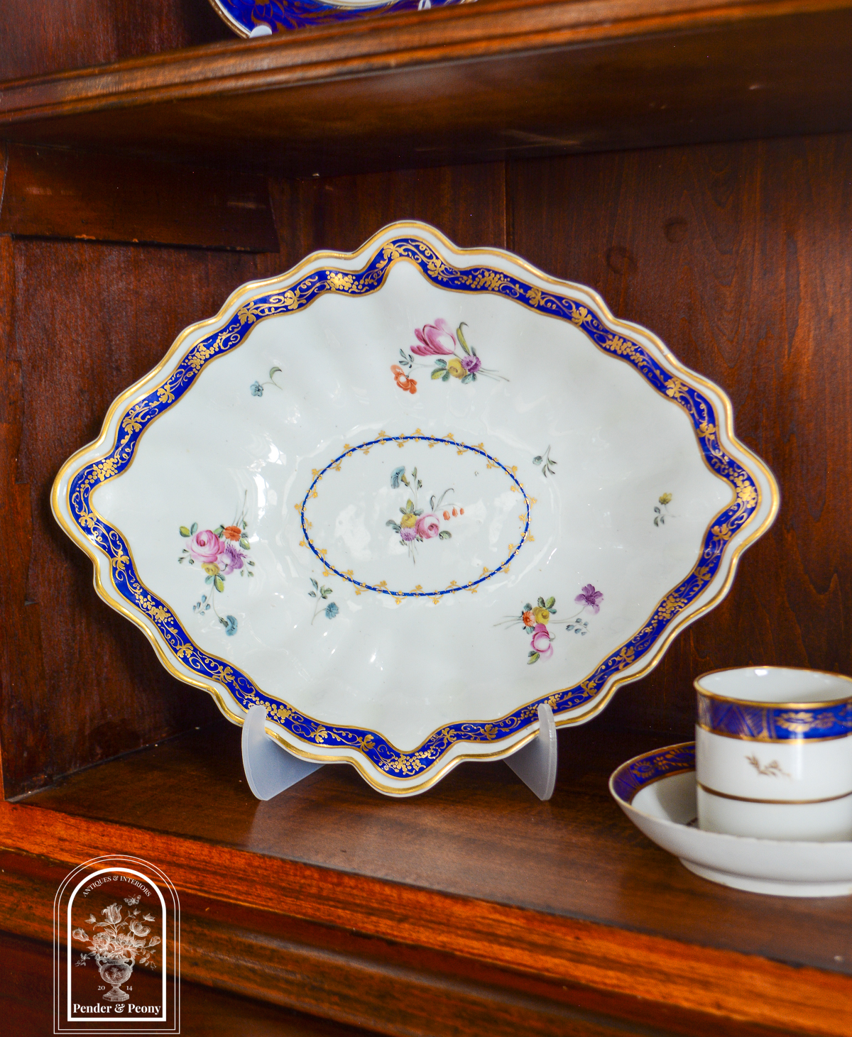 Circa 1775 Chelsea Derby Lozenge Dish with Cobalt Rim