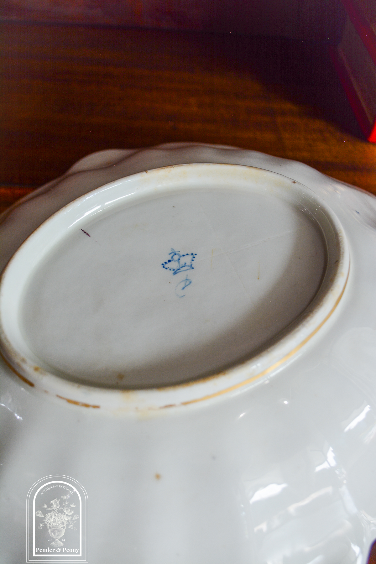 Circa 1775 Chelsea Derby Lozenge Dish with Cobalt Rim