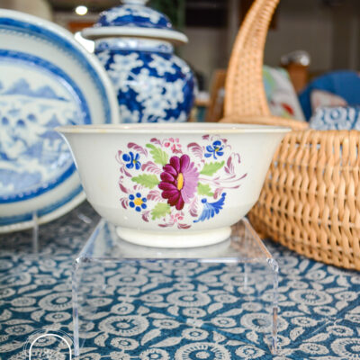Copper lustre bowl with hand painted florals