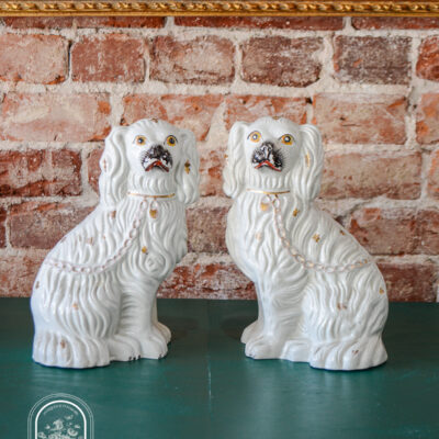 Darling pair of Staffordshire Spaniels in smaller size with gilt detailing