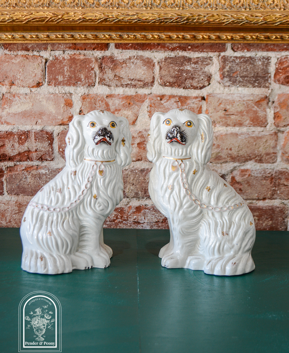 Darling pair of Staffordshire Spaniels in smaller size with gilt detailing