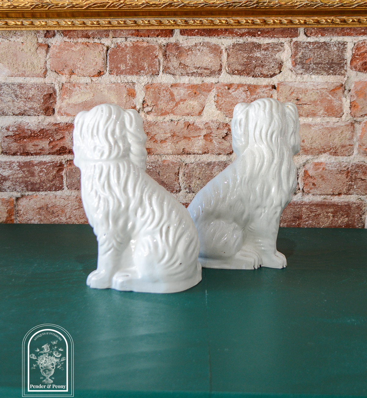 Darling pair of Staffordshire Spaniels in smaller size with gilt detailing