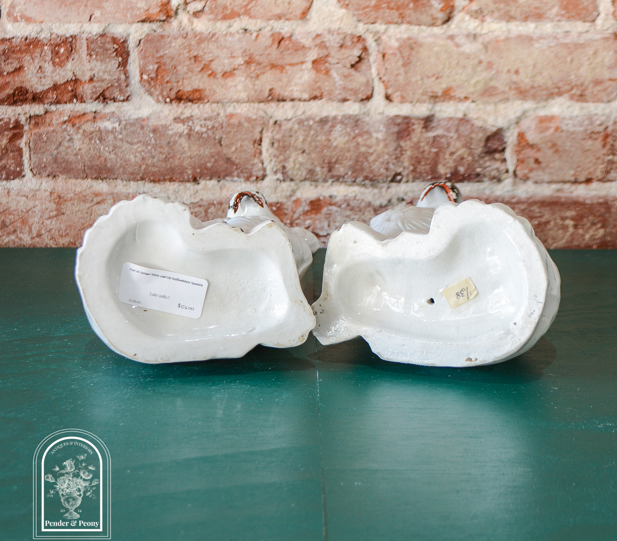 Pair of Antique White and Gilt Staffordshire Spaniels - Image 7
