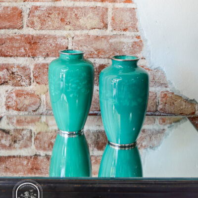 Pair of musen-shippo green wireless cloisonne vases