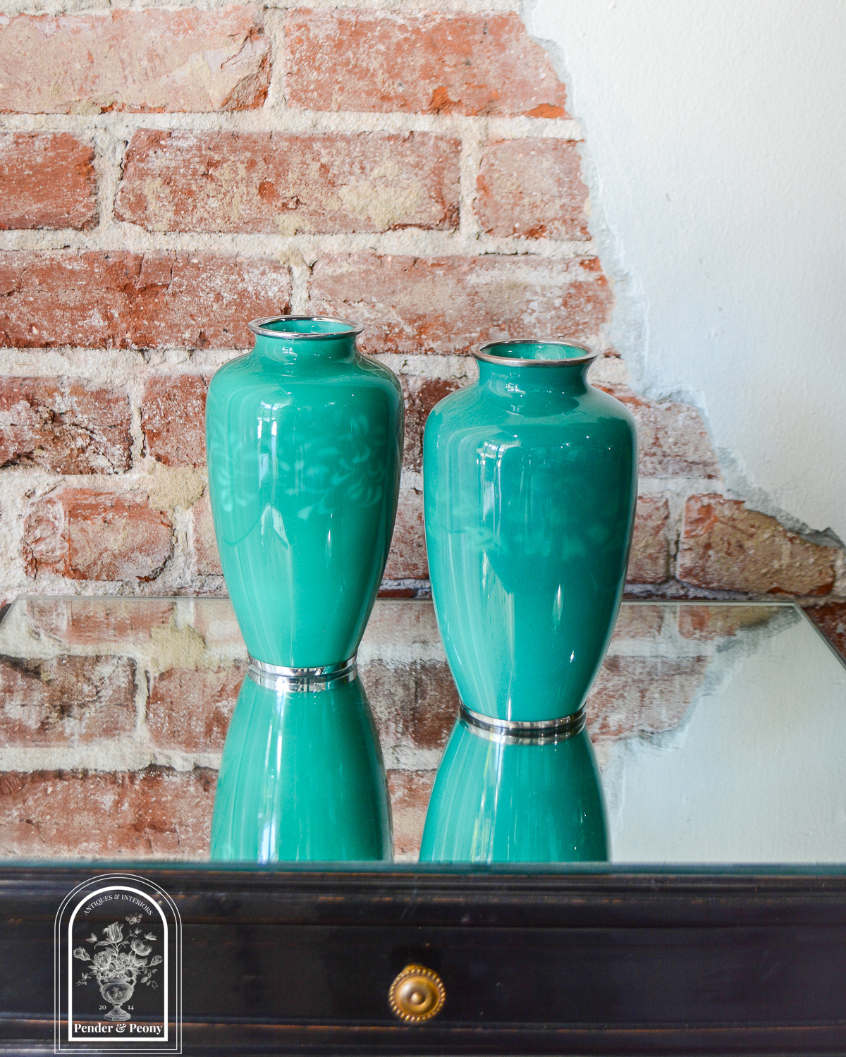 Pair of musen-shippo green wireless cloisonne vases