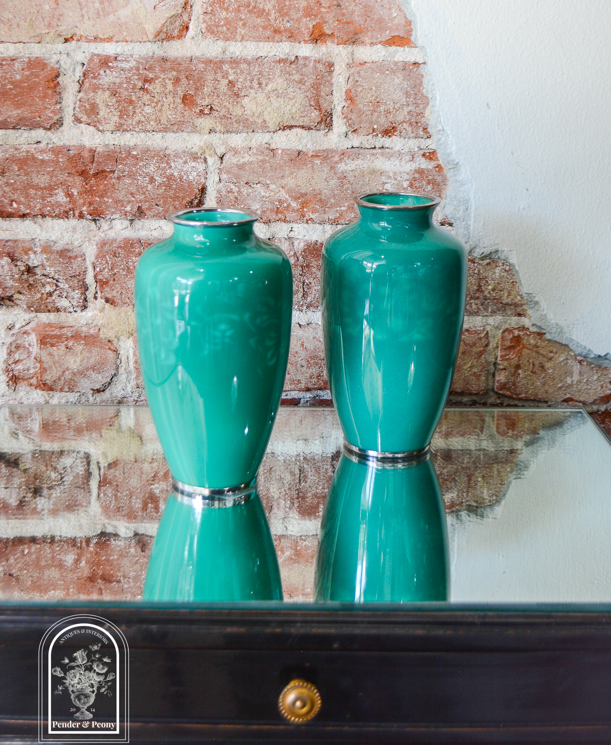 Pair of musen-shippo green wireless cloisonne vases