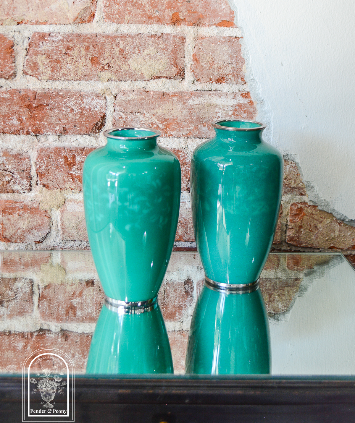 Pair of musen-shippo green wireless cloisonne vases