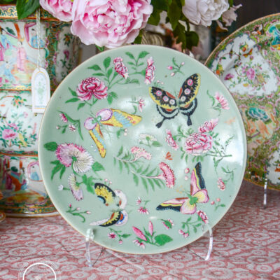 Rose celadon butterfly plate