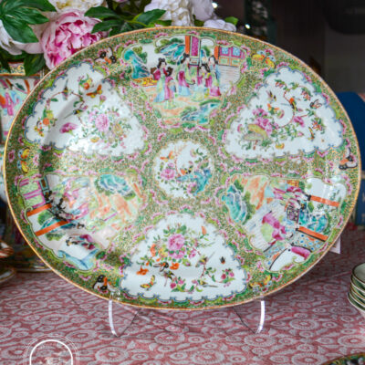 16 inch Rose Medallion platter with delicate colors and 6 reserves around central medallion