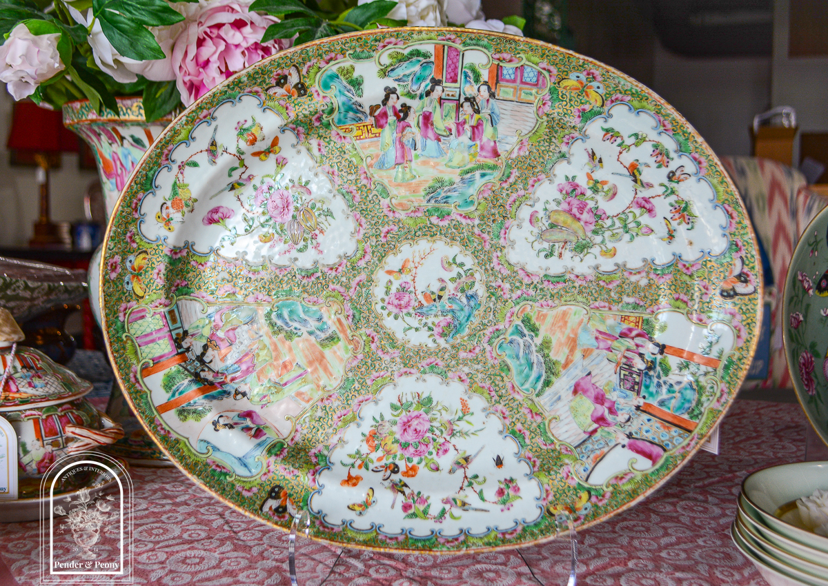 16 inch Rose Medallion platter with delicate colors and 6 reserves around central medallion
