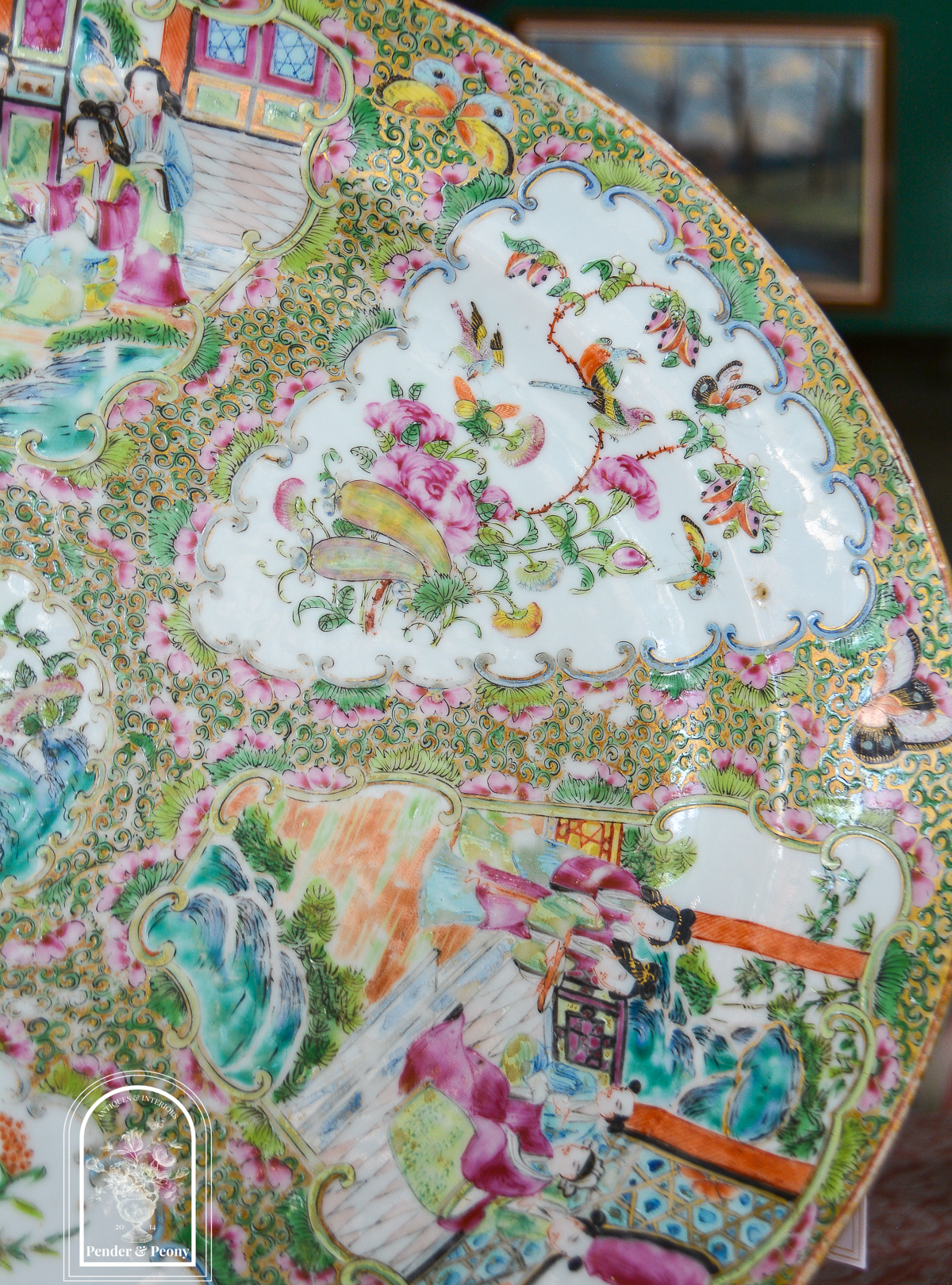 16 inch Rose Medallion platter with delicate colors and 6 reserves around central medallion